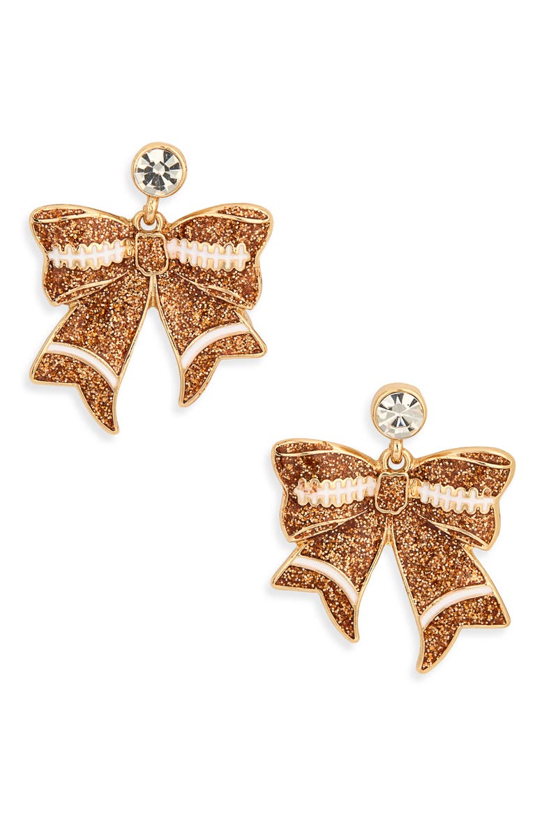 Football Bow Drop Earrings, Main, color, BROWN MULTI- GOLD