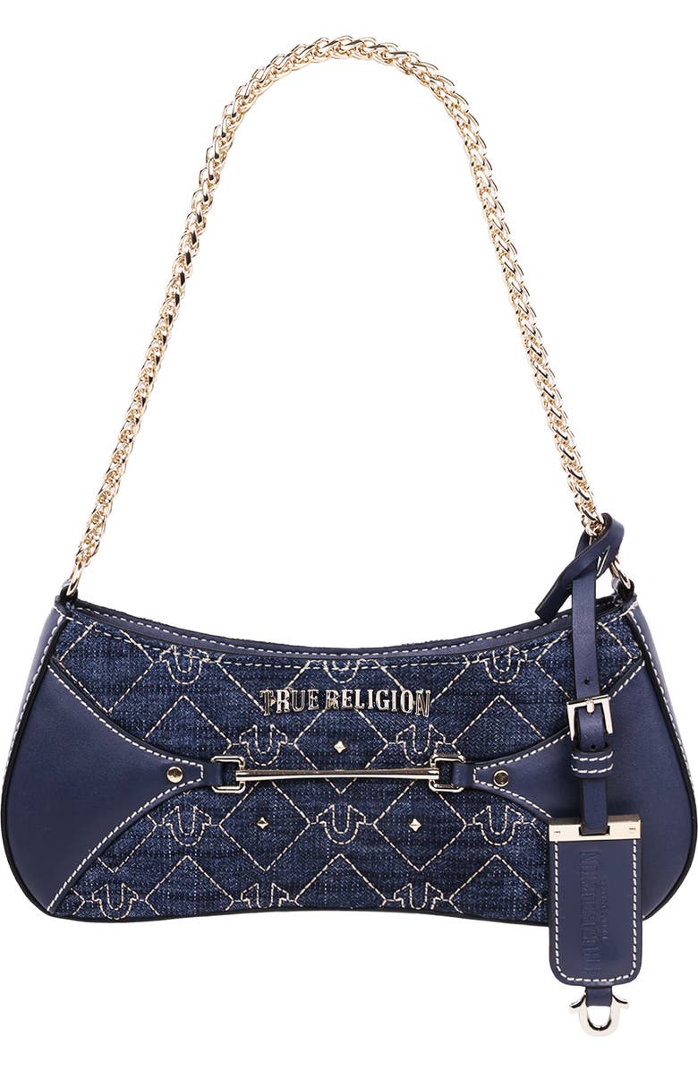 True Religion Studded Denim Shoulder Bag, Main, color, Dark Denim