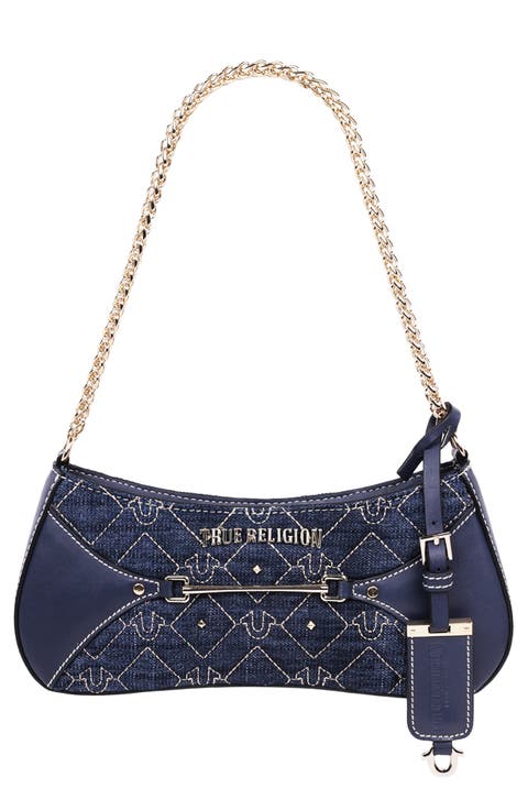 Studded Denim Shoulder Bag