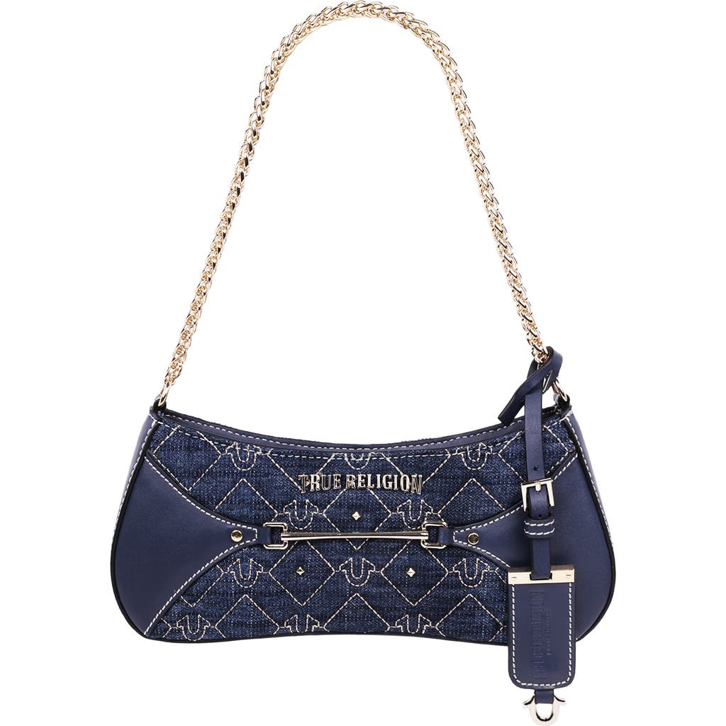 True Religion Studded Denim Chain Shoulder Bag In Blue