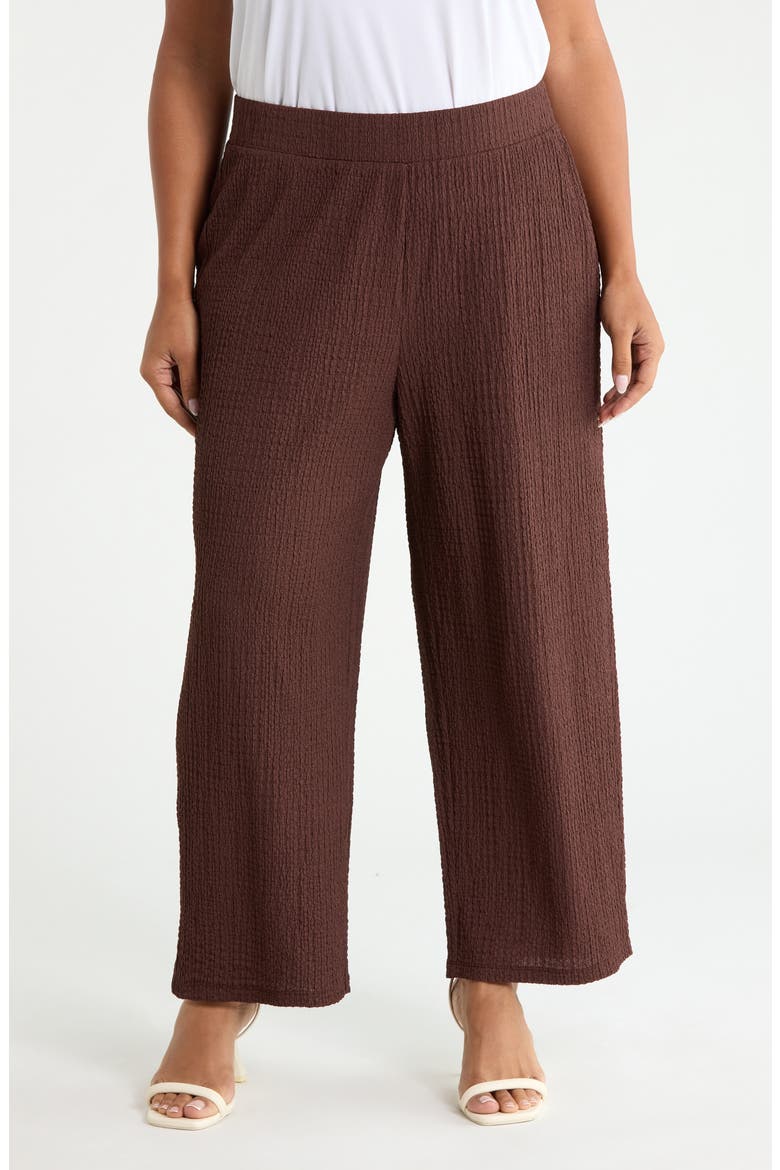 Puckered Wide Leg Pull-On Ankle Pants, Main, color, FUDGE