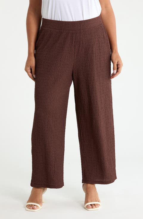 Puckered Wide Leg Pull-On Ankle Pants