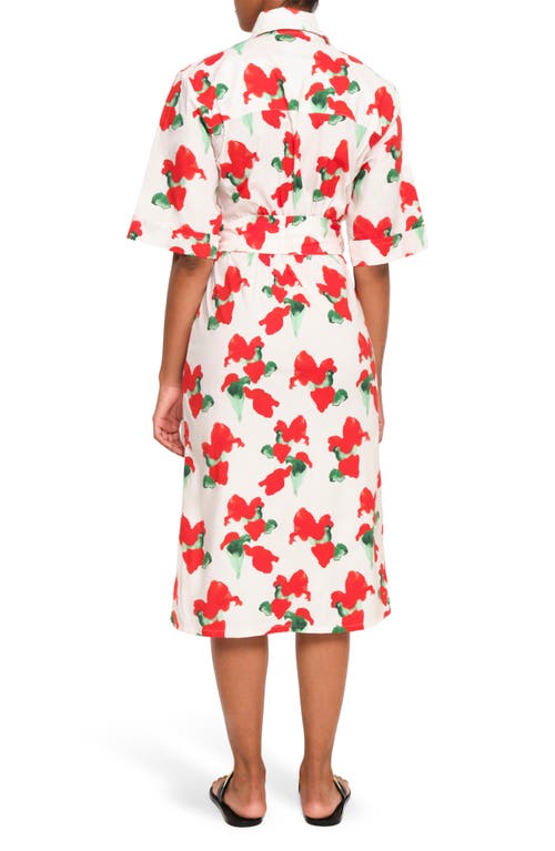 The Lulo Project Marina Floral Stretch Cotton Midi Shirtdress In Orange Bloom Beige