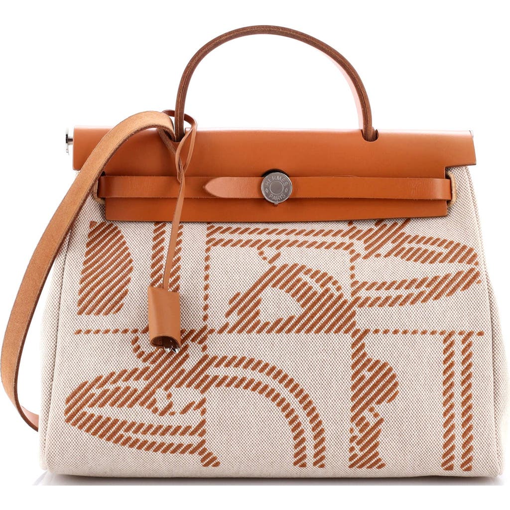 Pre-owned Hermes Hermes Herbag Zip Relief Brides De Gala Toile And Leather 31 In Brown