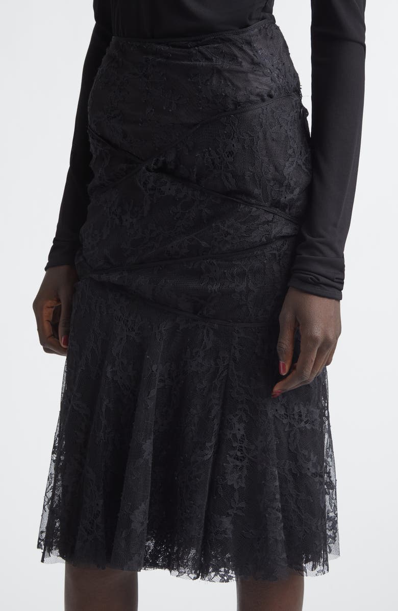 Junya Watanabe Nylon & Cotton Raschel Lace Skirt, Alternate, color, Black