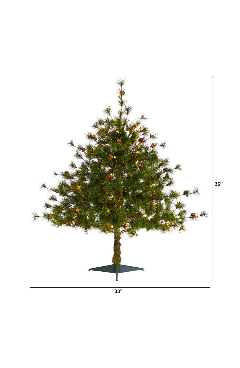 NEARLY NATURAL 3-ft Colorado Mountain Pine Artificial Christmas Tree with 50 Clear Lights, 171 Bendable Branches and Pine Cones, Alternate, color, Green