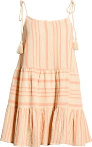 Elan Stripe Tie Shoulder Cotton Cover-Up Dress