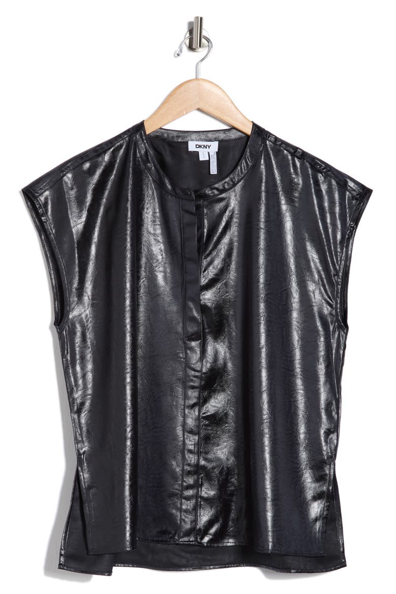 Crackled Faux Leather Cap Sleeve Top, Main, color, NAVY