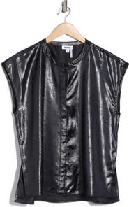 DKNY Crackled Faux Leather Cap Sleeve Top