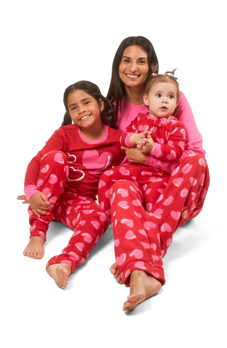 Leveret Kids Cotton Top & Fleece Pants Printed Matching Family Holiday Pajamas, Alternate, color, Heart