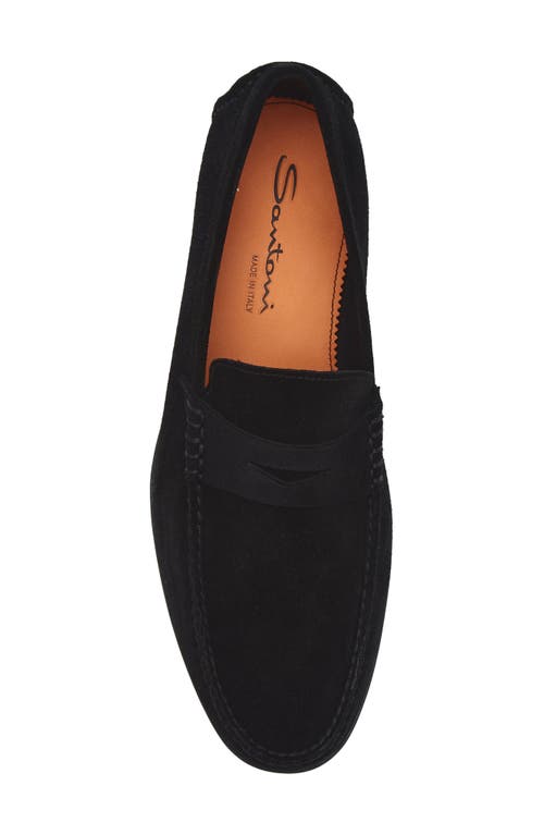 Santoni Suede Penny Loafer In Blue