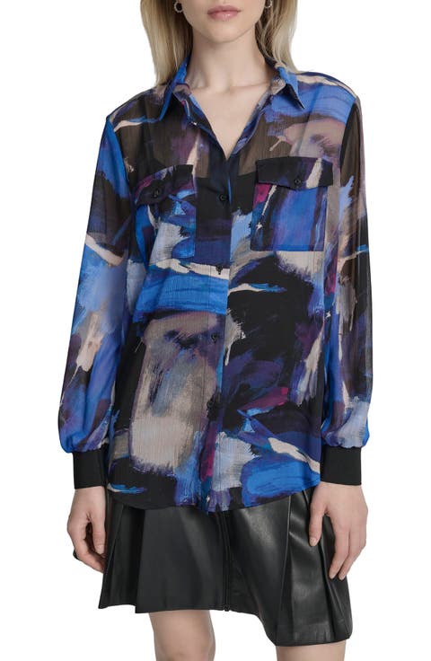 Floral Print Long Sleeve Chiffon Shirt