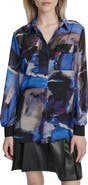 DKNY Floral Print Long Sleeve Chiffon Shirt