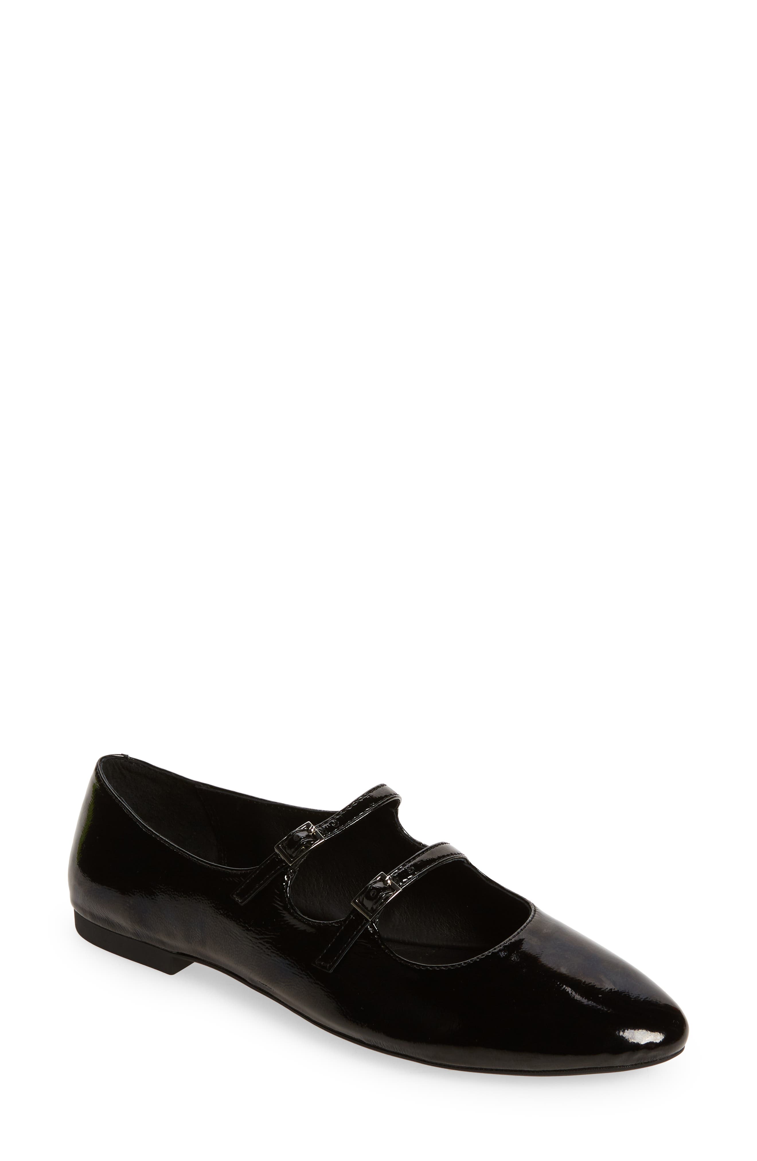 Satine Double Strap Mary Jane Flat, Main, color, BLACK