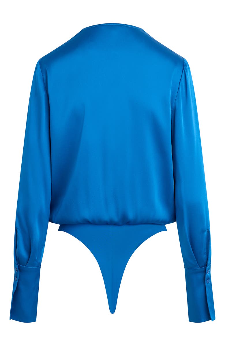 Favorite Daughter Surplice Long Sleeve Satin Bodysuit, Alternate, color, Sapphire