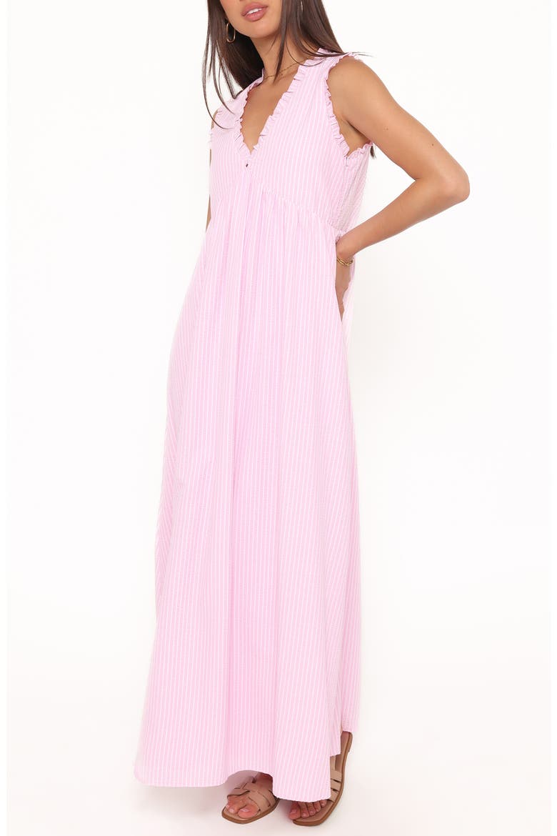 Kalan Ruffle Trim Maxi Dress, Main, color, PINK STRIPE