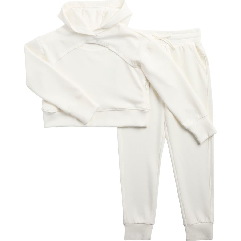 90 Degree By Reflex Kids' Scuba Crop Hoodie & Joggers Set In Neutral