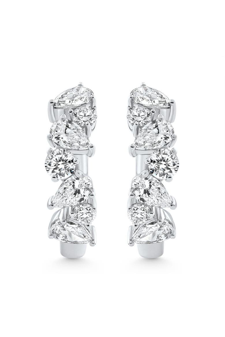 2Ct Pear & Round Ali Diamond Hoops 14k Gold 19mm Earrings Lab Grown, Alternate, color, 14k White Gold