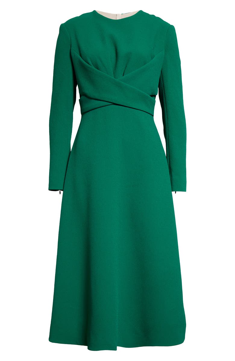 Emilia Wickstead Elta Wrap Front Long Sleeve Double Crepe Midi Dress, Alternate, color,