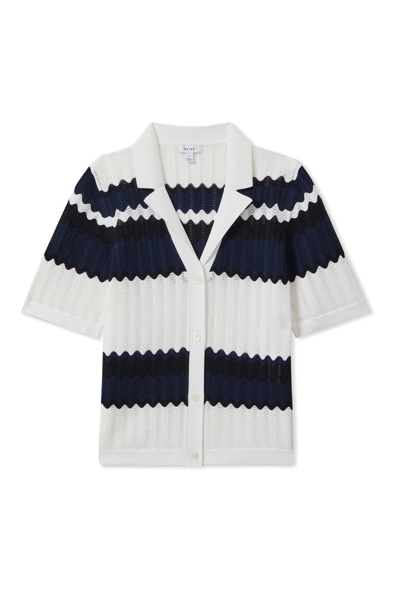 Alba Stripe Button-Up Polo Sweater, Alternate, color, NAVY/ WHITE
