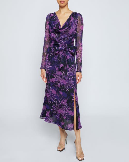 Santorelli Printed Cowl Neck Midi Dress In Cool Purple