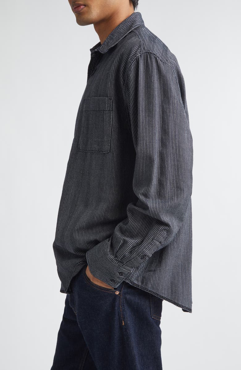 The Elder Statesman Summer Weave Stripe Cotton Button-Up Shirt, Alternate, color, Twilight Chevron
