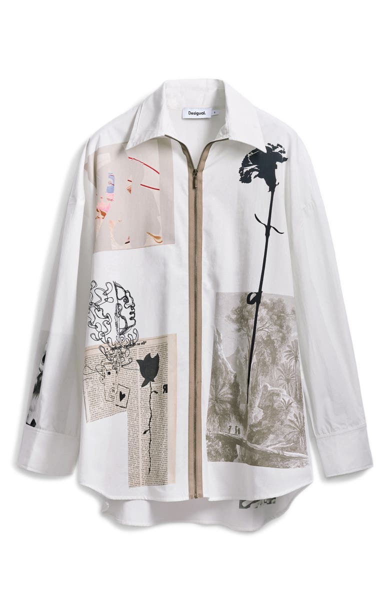 Desigual Relaxed Fit Zip Front Cotton Shirt, Alternate, color, 