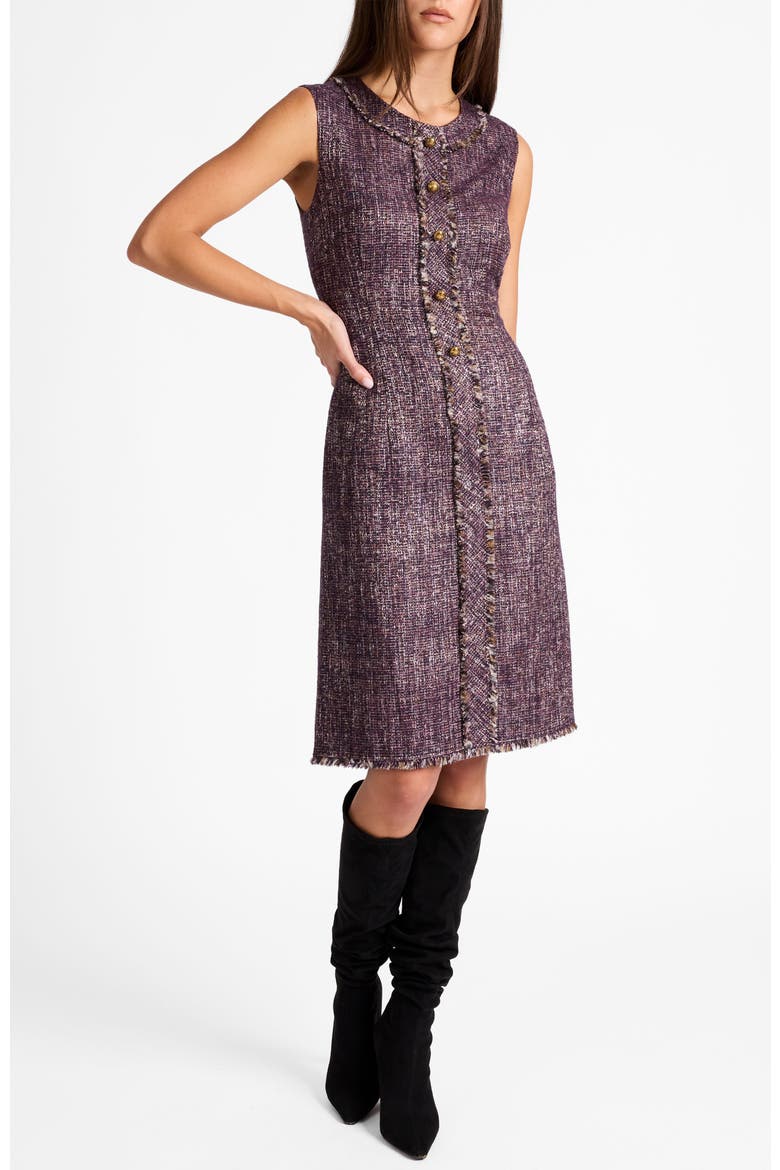 Laura Sleeveless Sheath Dress in Lightweight Tweed, Alternate, color, RAISIN MULTI