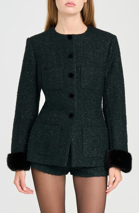 x Rose Lola Bouclé Jacket with Faux Fur Cuffs