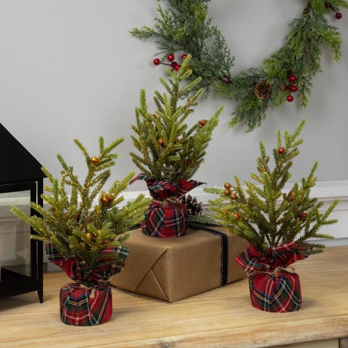 Northlight Mini Glittered Pine With Berries Artificial Christmas Trees In Green