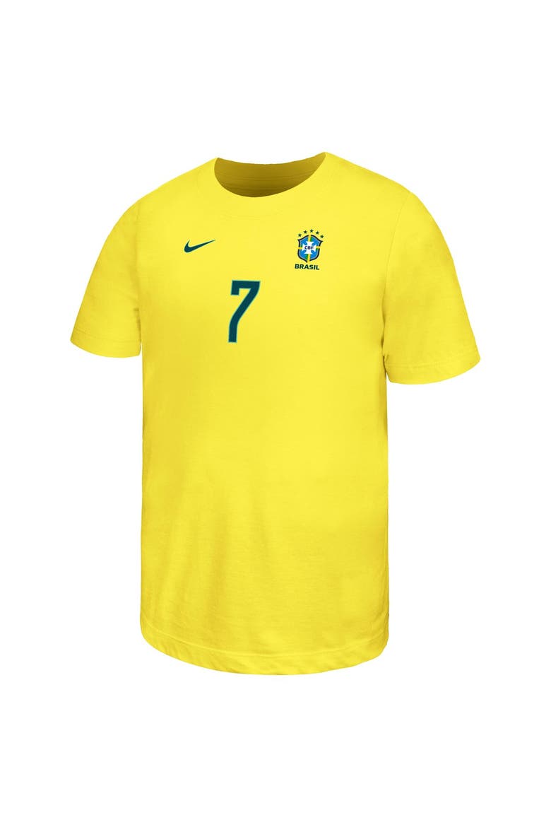 Youth Nike Vini Jr. Yellow Brazil National Team Name & Number T-Shirt, Alternate, color, Yellow