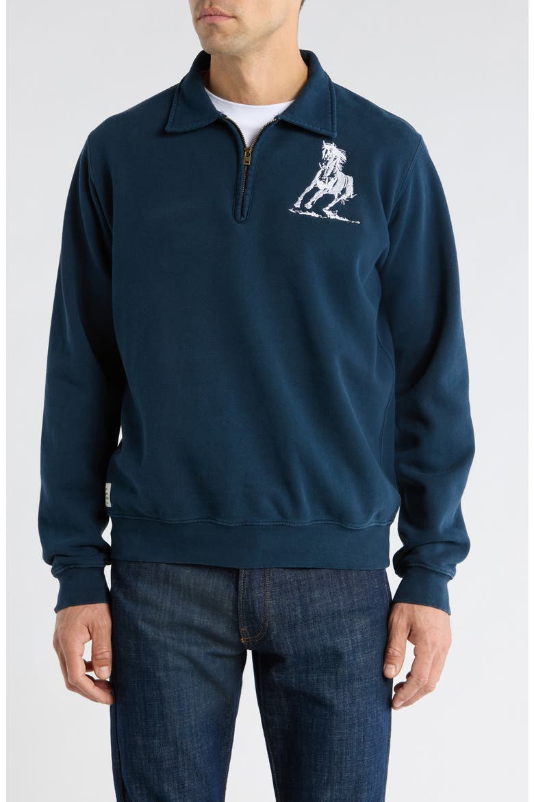 Running Horse Quarter Zip Fleece Graphic Sweatshirt, Main, color, NAVY