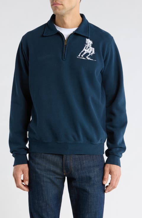 Running Horse Quarter Zip Fleece Graphic Sweatshirt