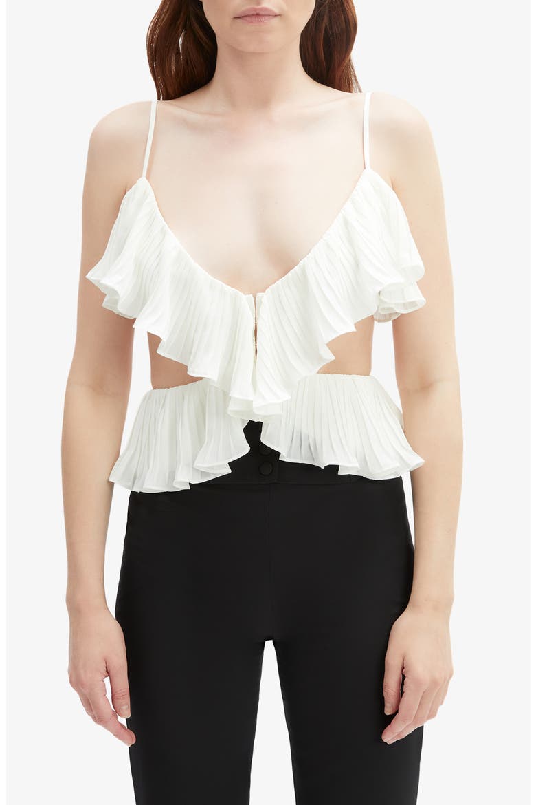 Ilara Ruffle Pleated Cutout Camisole, Main, color, OFF WHITE