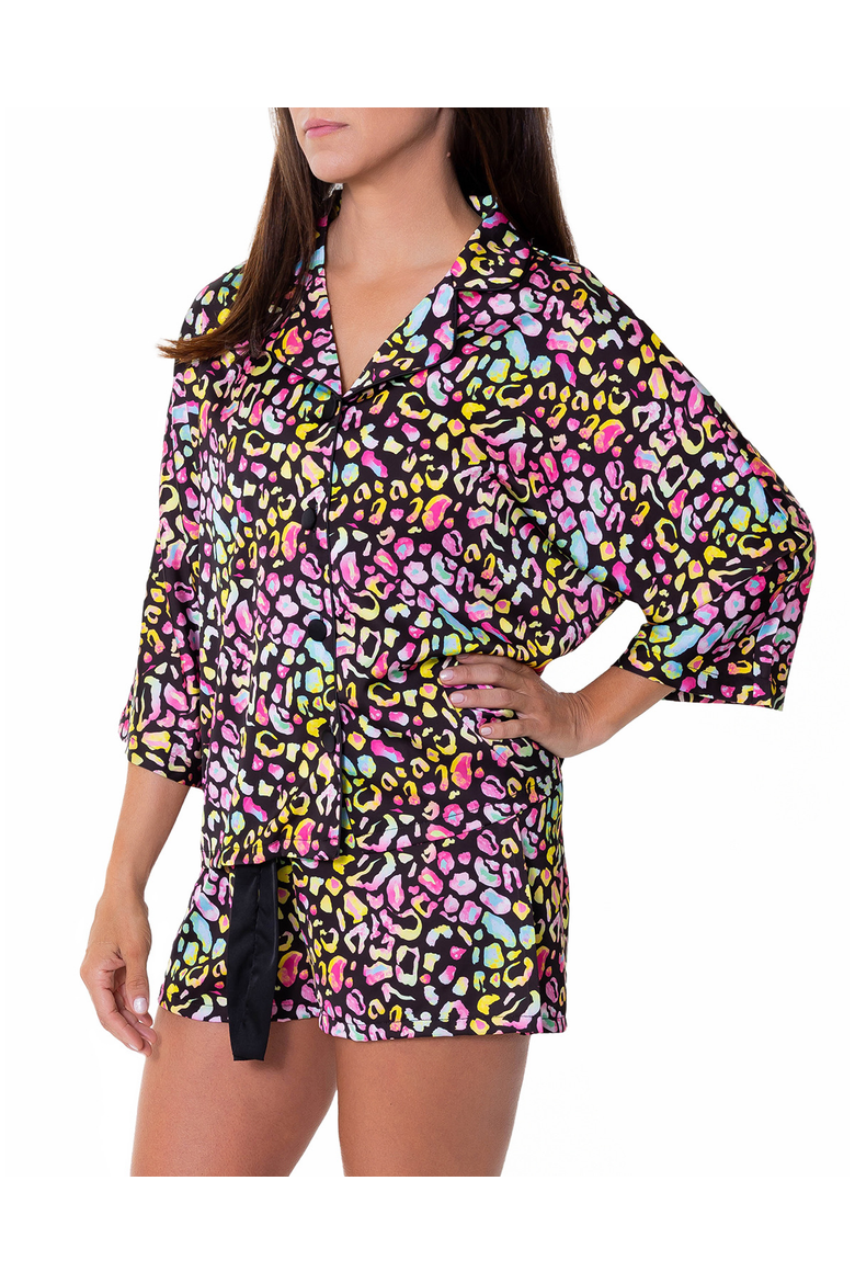 Bright Animal Silky 3/4 Sleeve Shorts Set, Main, color, Multicolor