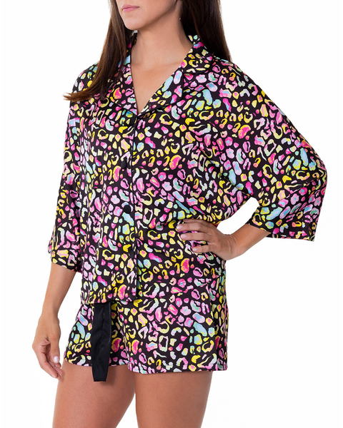 Bright Animal Silky 3/4 Sleeve Shorts Set