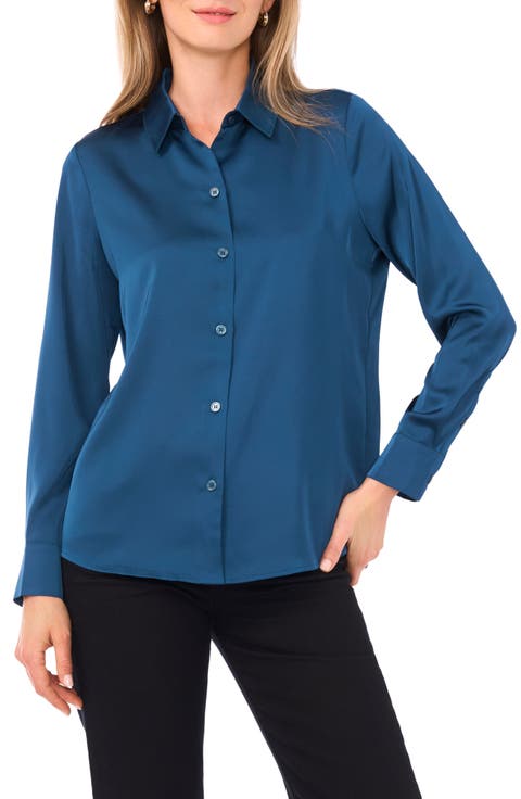 Satin Long Sleeve Button-Up Shirt
