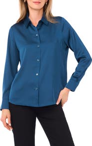 Vince Camuto Satin Long Sleeve Button-Up Shirt