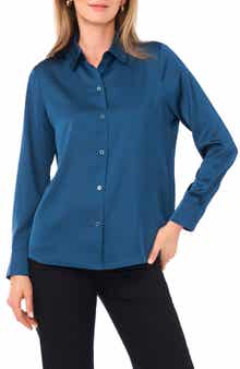 Satin Long Sleeve Button-Up Shirt