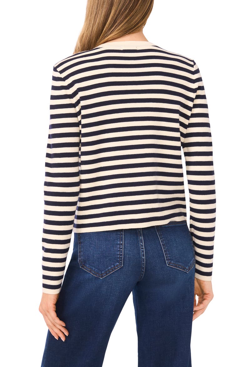Stripe Crewneck Cardigan, Alternate, color, BARITONE BLUE