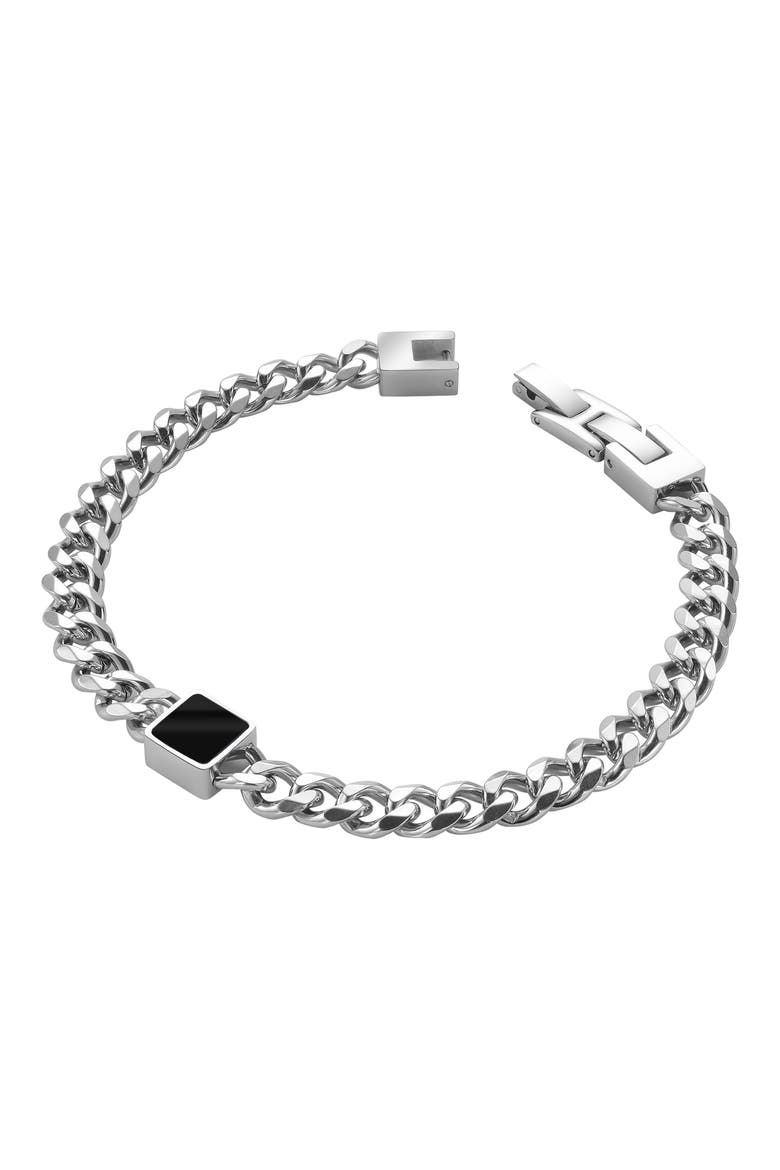 Men's Semiprecious Stone Curb Chain Bracelet, Alternate, color, BLACK