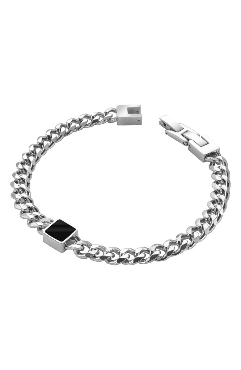 GEOFFREY BEENE Men's Semiprecious Stone Curb Chain Bracelet, Alternate, color, Black