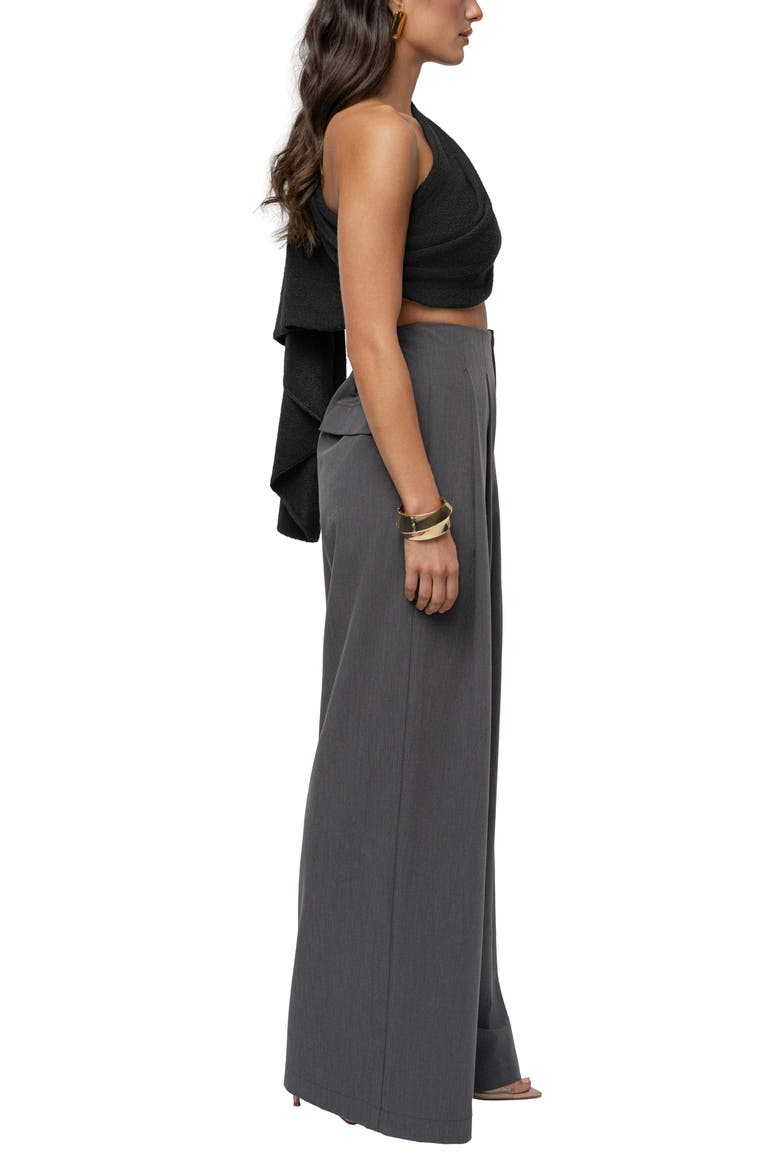 Capsule One-Shoulder Crop Sweater, Alternate, color, BLACK