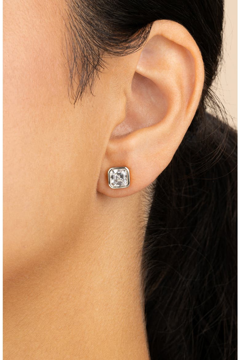 Asscher-Cut Cubic Zirconia Stud Earrings, Alternate, color, GOLD