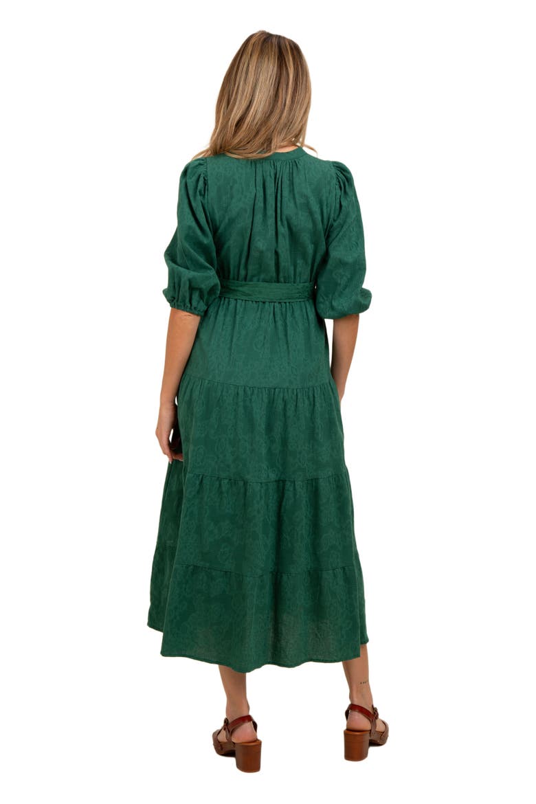 Floral Jacquard Button Front Tiered Dress, Alternate, color, Forest Green