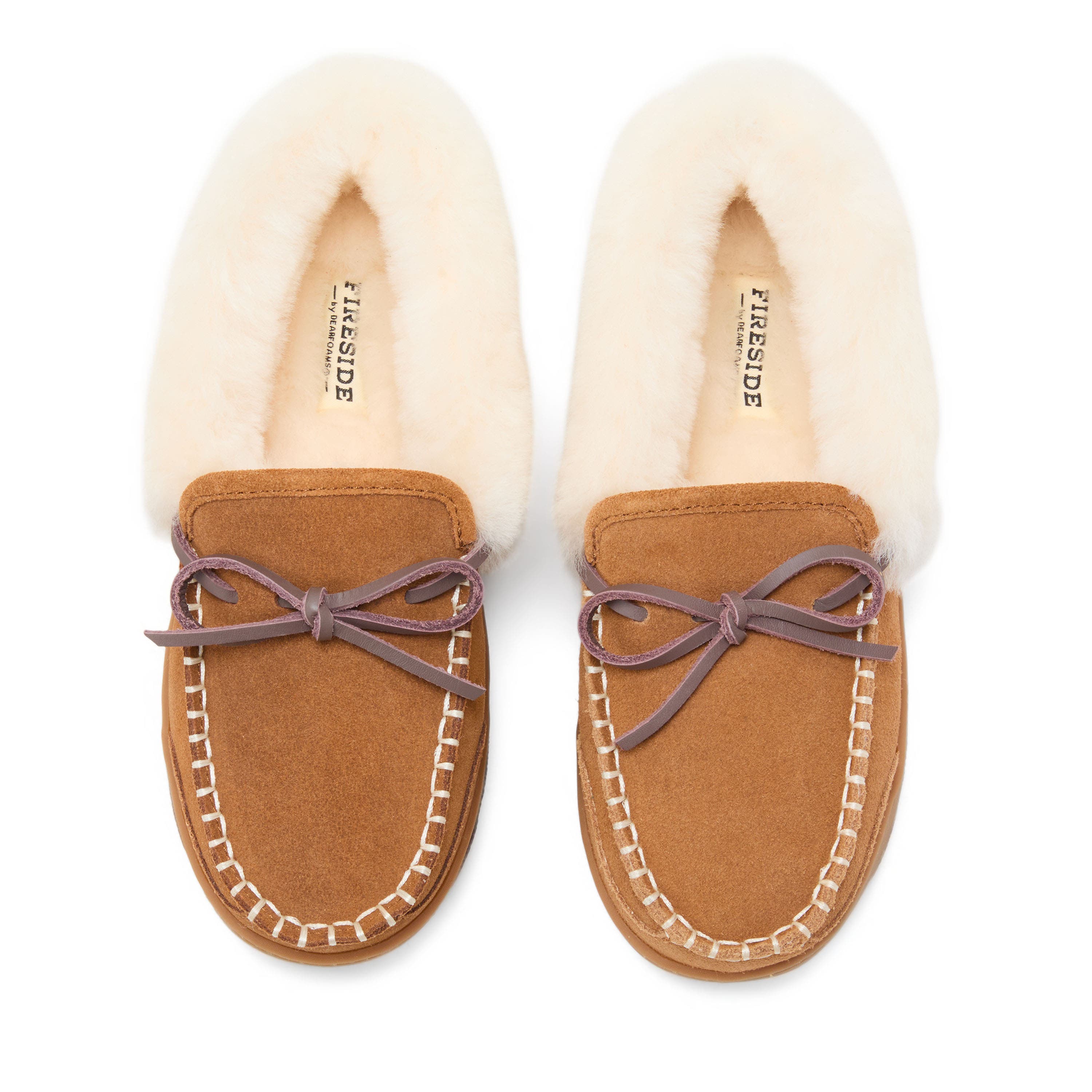 DEARFOAMS Fireside Gladstone Genuine Shearling Moccasin with Stitching, Alternate, color, Chestnut