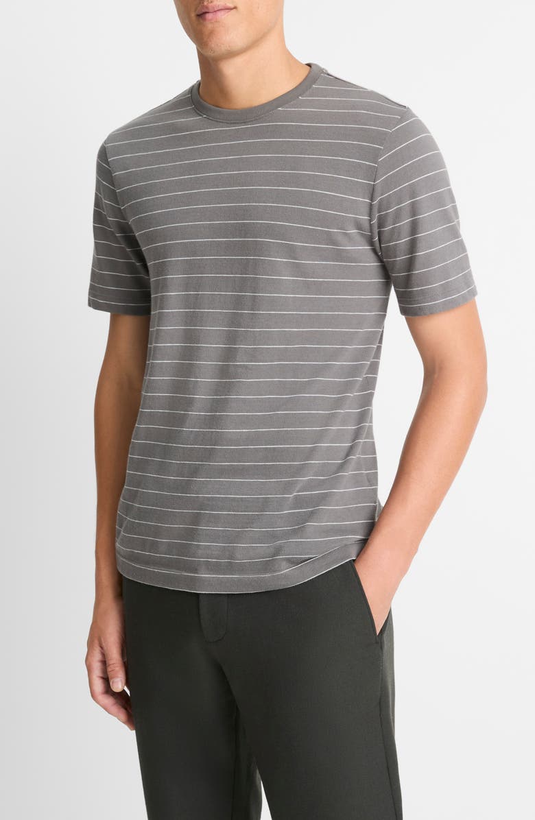 Vince Stripe Crewneck T-Shirt, Alternate, color, Rain Cloud/ Optic White