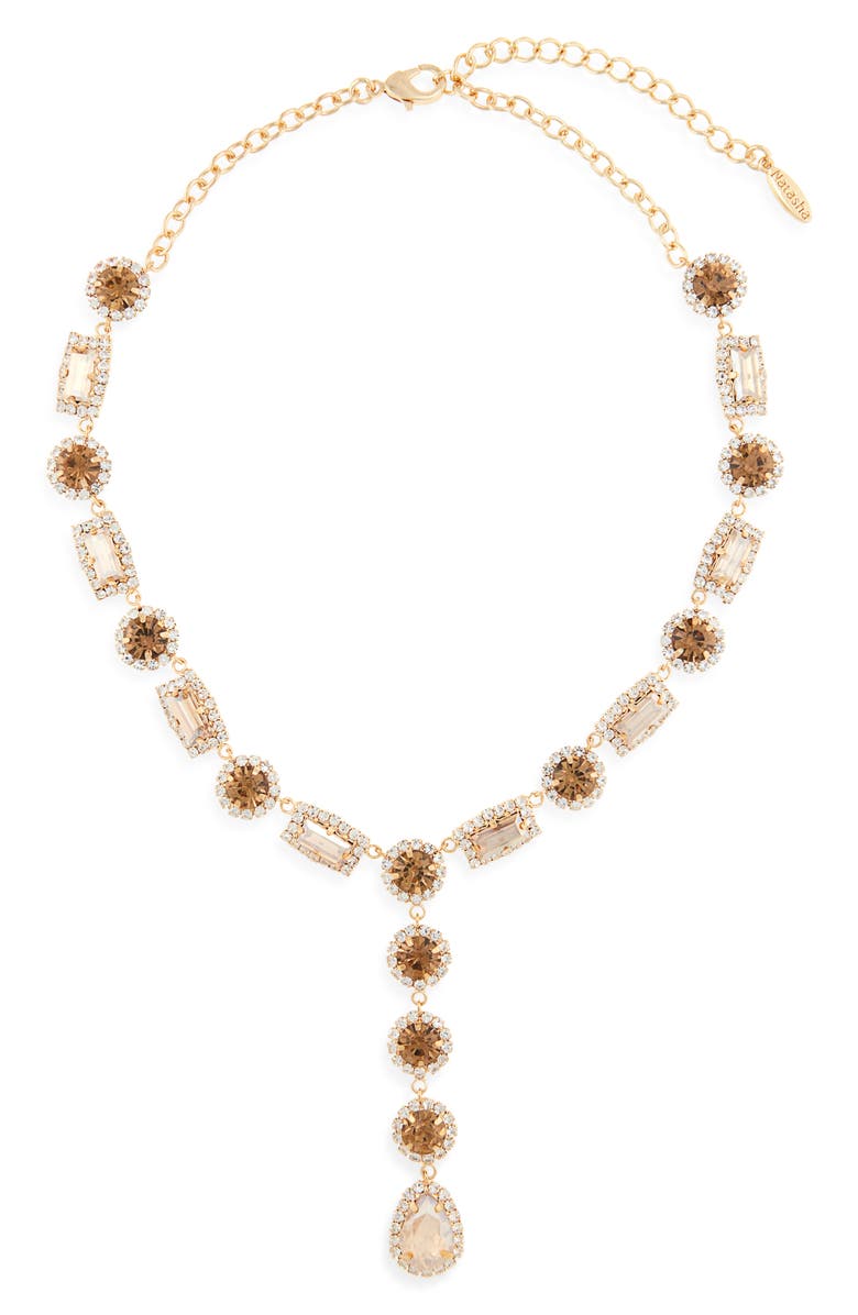 Tasha Crystal Y-Necklace, Main, color, Gold