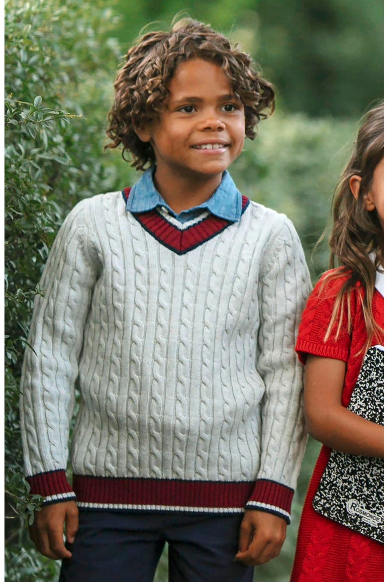 Kids' Organic Long Sleeve V-Neck Cricket Sweater, Alternate, color, Light Gray Heather