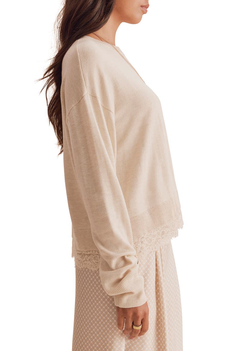 Georgie Lace Trim Sweater, Alternate, color, WHEAT BEIGE HEATHER